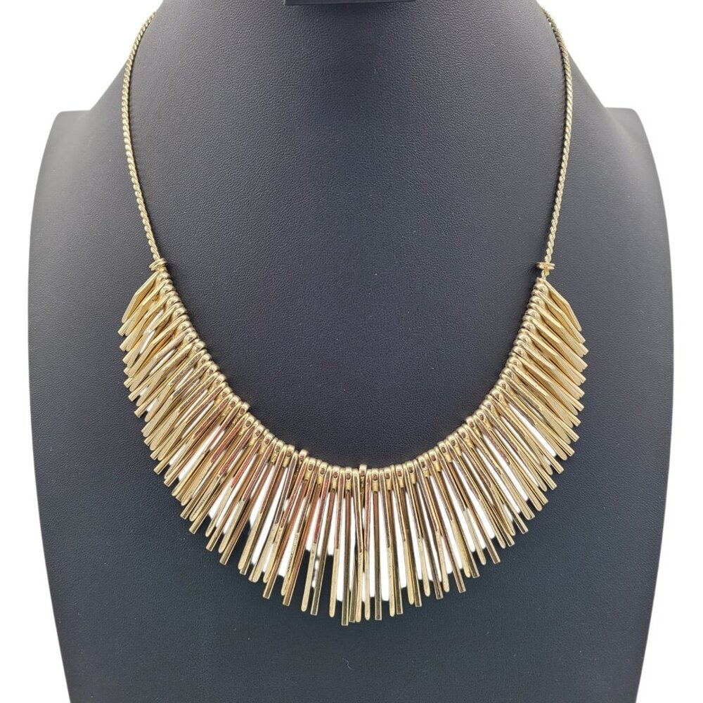 Natasha Couture Gold Tone Cleopatra Style Fringe Statement Necklace Dramatic 19"